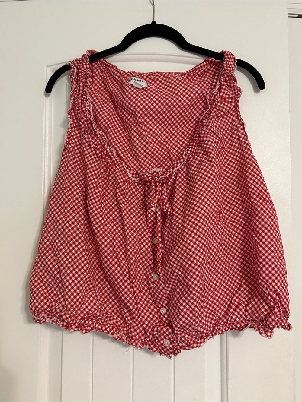 Parke x Target Red Gingham Ruffle-Trim Sleeveless Blouse